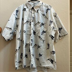 Faded Glory Men’s White Fish Button Down Shirt 2XL